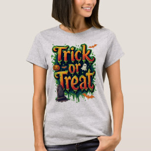 Camiseta Trick ou Trate as mulheres modernas em Script no D