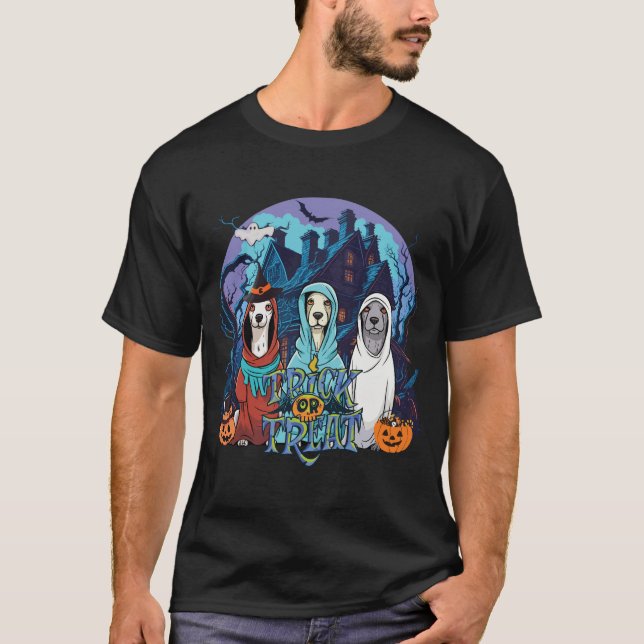 Camiseta Trick ou trate cães fantasmas do Halloween (Frente)