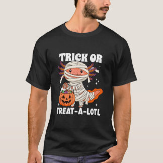 Camiseta Trick ou Treat Lotl Kawaii Axolotl Mummy Halloween