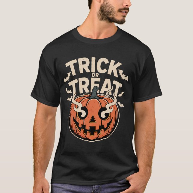Camiseta Trick ou Treine a Arte da Cara de Pumpkin (Frente)