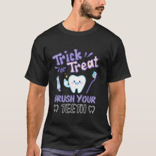 Camiseta Trick ou Treine Escove os dentes Engraçado Dentist