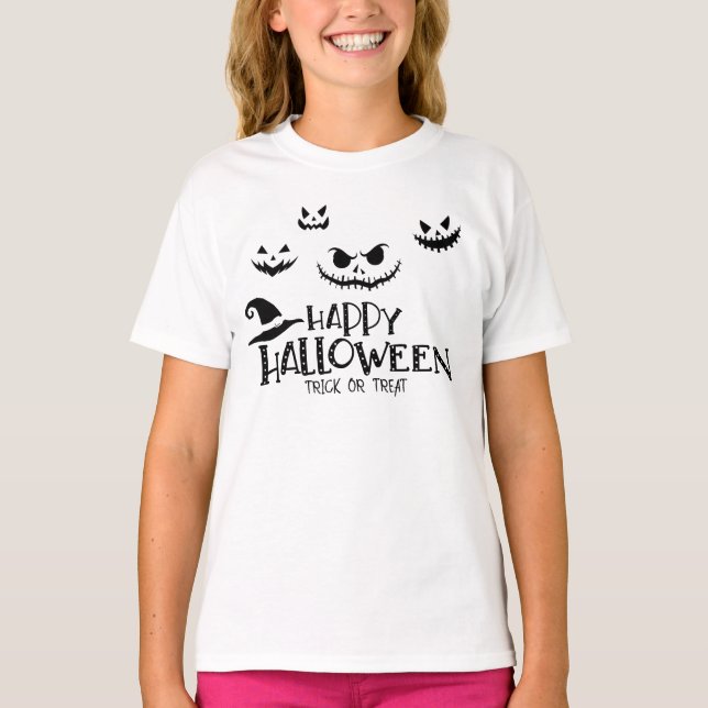 Camiseta Trick ou Treine o Figurino Feliz de Halloween para (Frente)