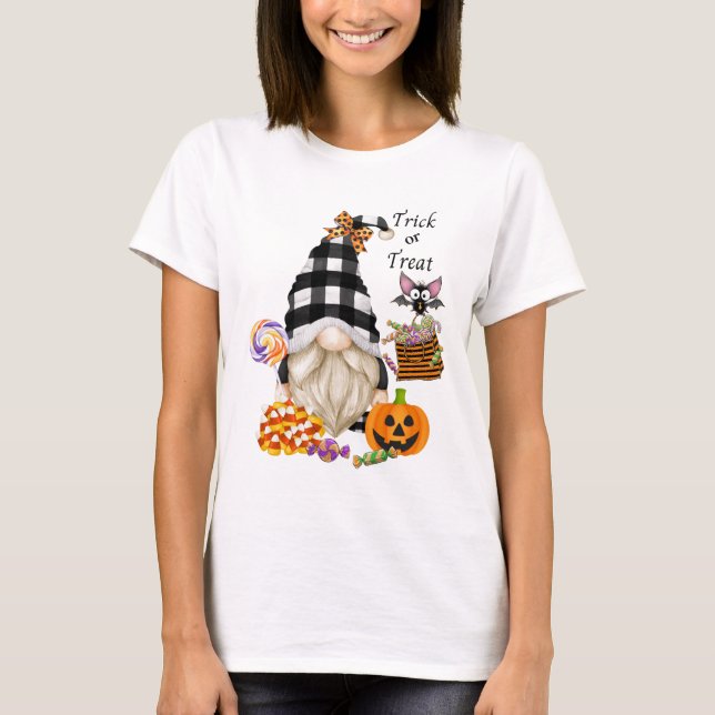 Camiseta Trick ou Treine o Halloween Gnomo (Frente)