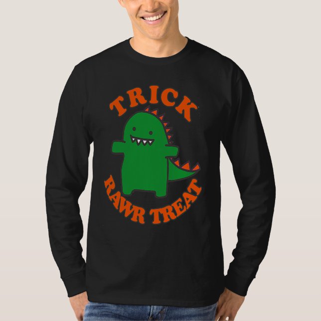 Camiseta Trick Rawr Treat Cute Halloween Dinosaur Kids Boys (Frente)