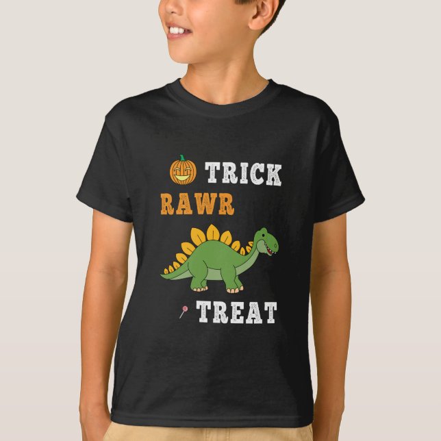 Camiseta Trick Rawr Treat Cute Halloween Stegosaurus Dino (Frente)