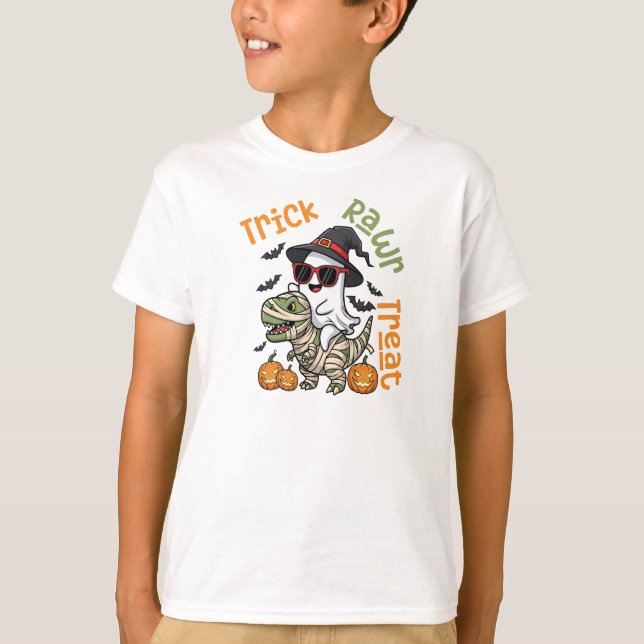 Camiseta Trick Rawr Treat Dinosaur Crianças (Frente)