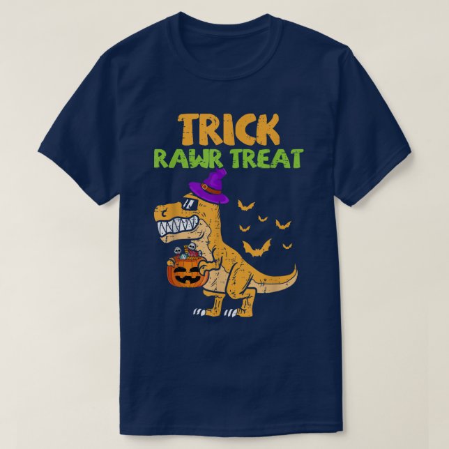 Camiseta Trick Rawr Treat Dinosaur Tre Witpkin Engraçado (Frente do Design)
