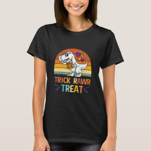 Camiseta Trick Rawr Treat Dinossauro Trex Menino de Tenra I