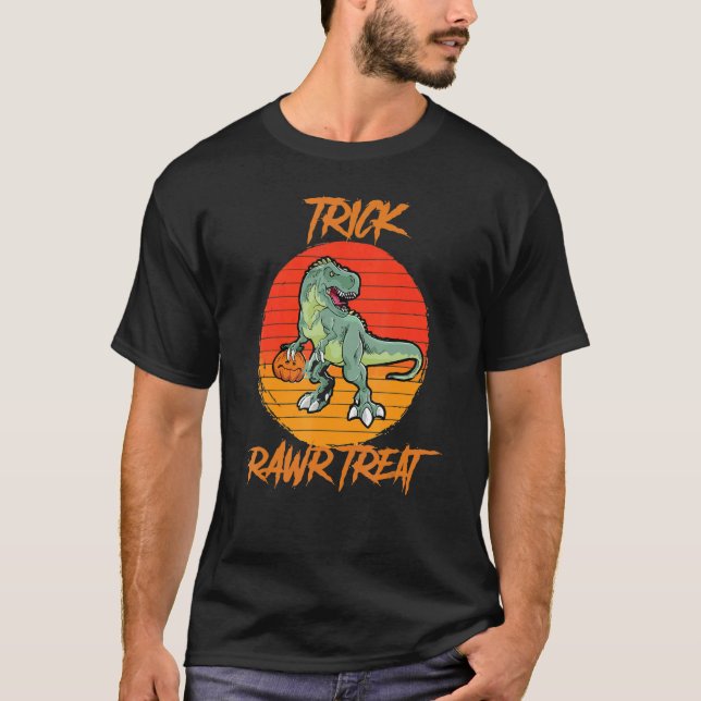 Camiseta Trick Rawr Treat Halloween Rex Dinosaur (Frente)