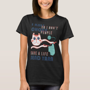 Camiseta tricô de gato branco eu tricô para não sufocar pes