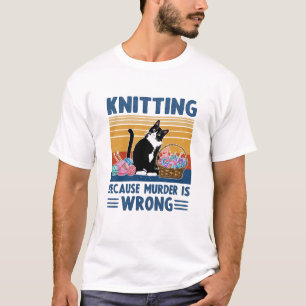 Camiseta tricô porque assassinato é errado, gato preto, e