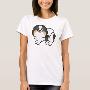 Camiseta Tricolor branco - Pomerano - Cão de Cartoon Cónico