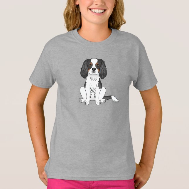 Camiseta Tricolor Cavalier King Charles Spaniel Sentado (Frente)