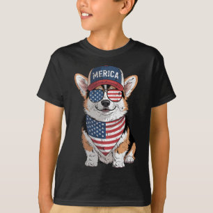 Camiseta Tricolor Corgi 4 De Julho Dos Eua Flag Dog P