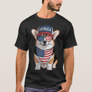 Camiseta Tricolor Corgi 4 De Julho Dos Eua Flag Dog P
