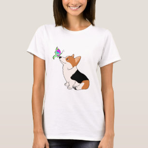 Camiseta Tricolor Corgi com Borboleta