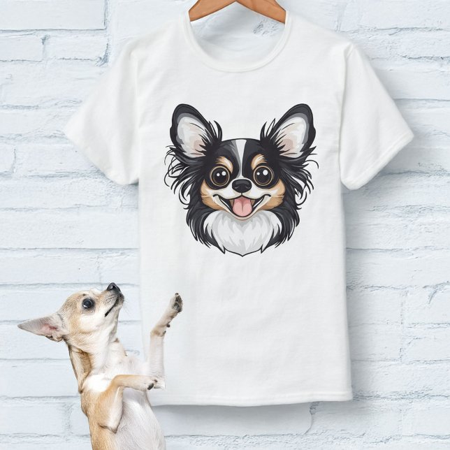 Camiseta Tricolor Cute Long Haired Chihuahua (Criador carregado)