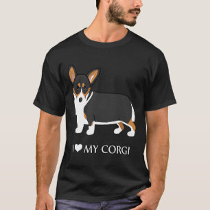 Camiseta Tricolor Negro Eu Amo Meu Cachorro De Corgi