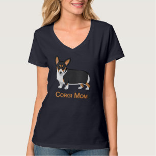 Camiseta Tricolor preto bonito Pembroke Welsh Corgi Mãe Cão