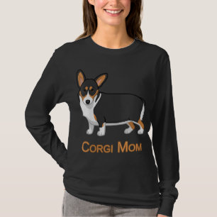Camiseta Tricolor preto bonito Pembroke Welsh Corgi Mãe Cão