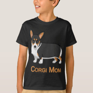 Camiseta Tricolor preto bonito Pembroke Welsh Corgi Mãe Cão