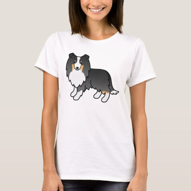 Camiseta Tricolor Shetland Sheepdog Desenho De Cães (Frente)
