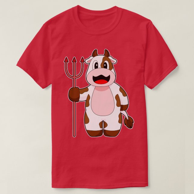 Camiseta Tridente de Diabo de Halloween de Vaca (Frente do Design)