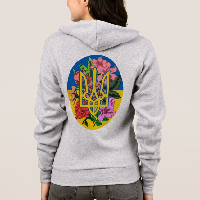 Camiseta Tridente ucraniano e bandeira da Ucrânia com flore (Verso)