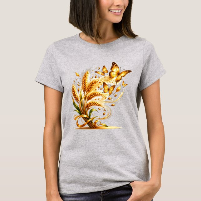 Camiseta Trigo Dourado se Transformando em Borboletas - Abu (Frente)