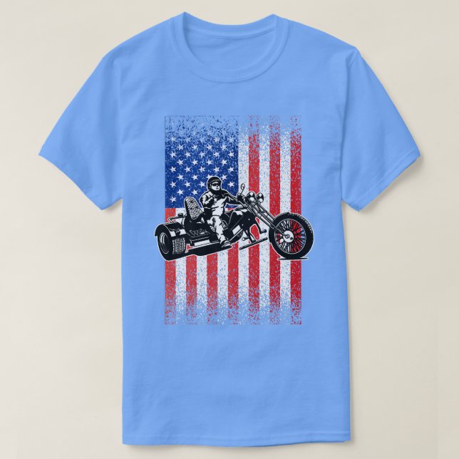 Camiseta Triker Motorcycle Patriotic American Flag Trike Bi (Frente do Design)