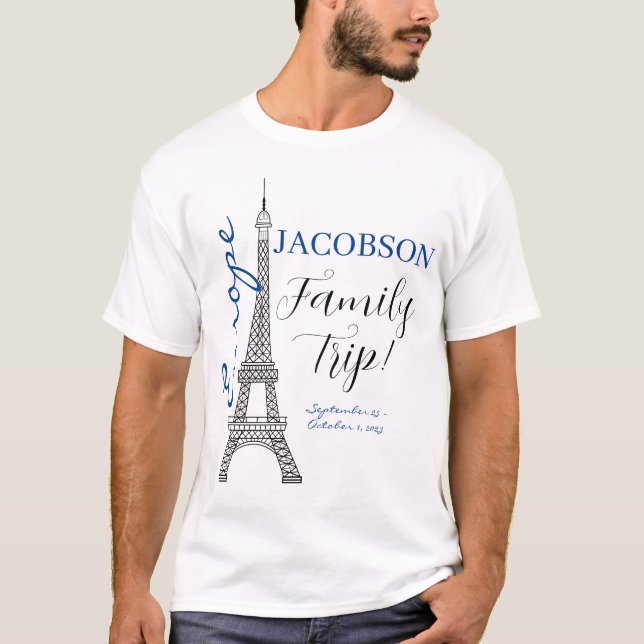 Camiseta Trilha da Família Torre Eiffel de Paris Blue Europ (Frente)