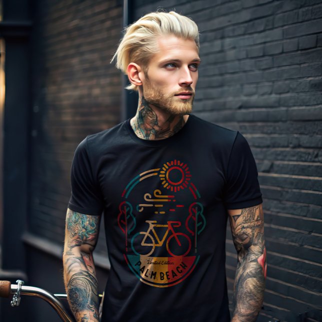 Camiseta Trilha de Bicicleta Retro Palm Beach. (Criador carregado)