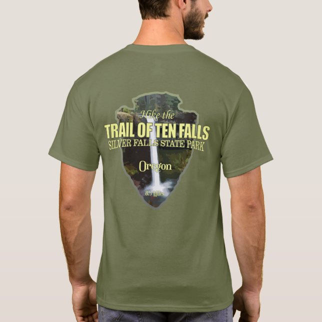 Camiseta Trilha de Dez Caixas (ponta de seta) (Verso)