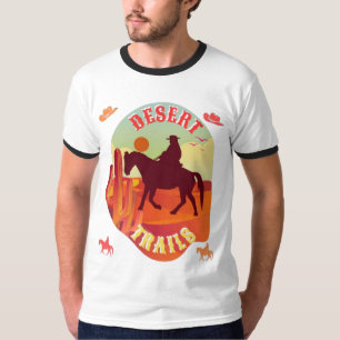 Camiseta Trilhos Sunset , Cowboy e Cactus Desert Journey .