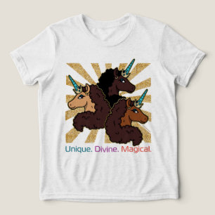 Camiseta Trio Afro Unicorn: Único, Divino e Mágico