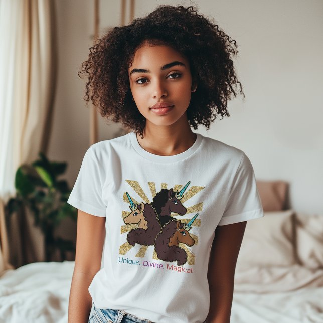 Camiseta Trio Afro Unicorn: Único, Divino e Mágico (Criador carregado)