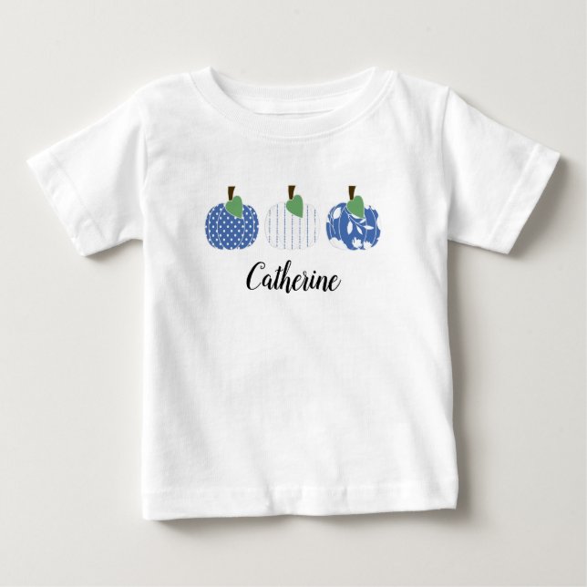 Camiseta Trio de Abóbora Azul para Meninas Bebês (Frente)