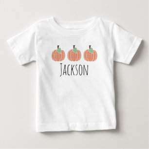 Camiseta Trio de Abóboras Xadrez Laranja para Bebês Meninos