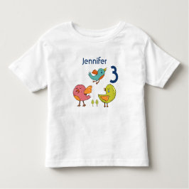 Camiseta Trio de Aniversário das Aves Brancas Coloridas e B
