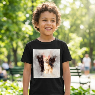 Camiseta Trio de Aquarela de Lindos Gatinhos Pretos e Laran