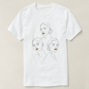 Camiseta Trío de Arte de Línea Feminina Elegante, Feminina