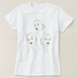 Camiseta Trío de Arte de Línea Feminina Elegante, Feminina