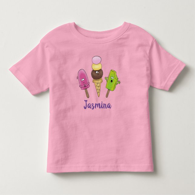 Camiseta Trio de desenho animado de picolé de sorvete engra (Frente)