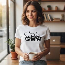 Camiseta Trio de Gatinhos Pretos Curiosos Amantes de Gatos 