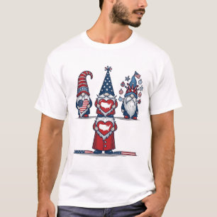 Camiseta Trio de Gnome Patriótico Design Vetorial Vintage_1