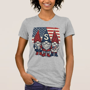 Camiseta Trio de Gnome Patriótico EUA Design Vetorial Vinta