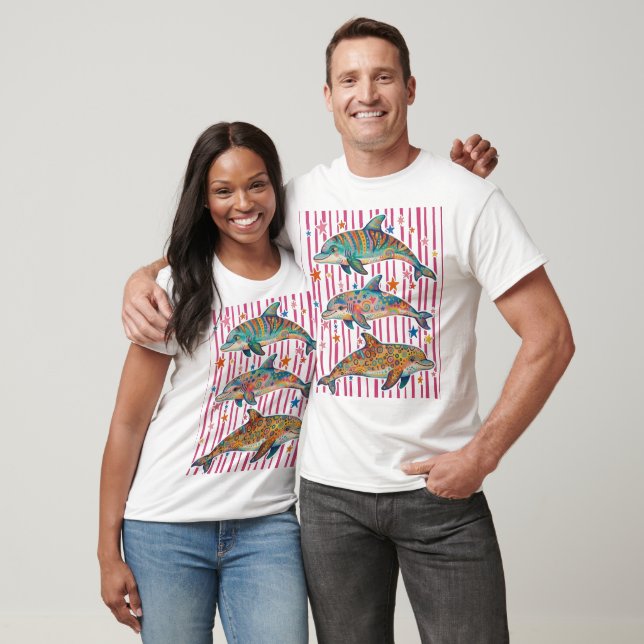 Camiseta Trio de Golfinhos Boho Colorido (Unissex)