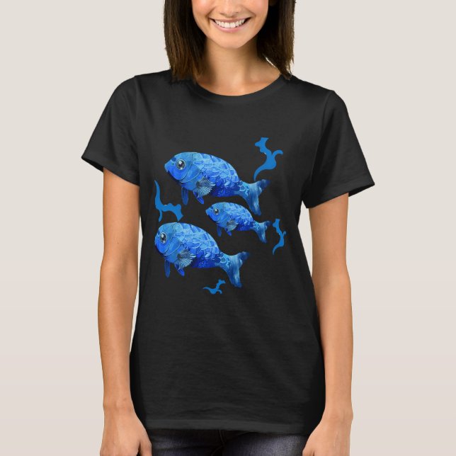 Camiseta Trio de Peixes Koi Azuis (Frente)
