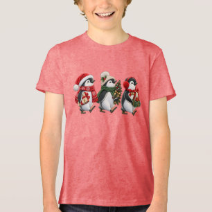 Camiseta Trio de Pinguins de Natal Fofo