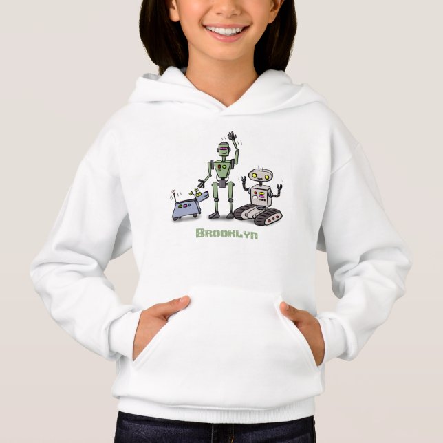 Camiseta Trio de robôs fofos e felizes desenho animado (Frente)